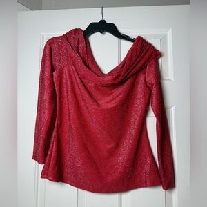 NY&C Lena Red Cowl Neck Glitter Metallic Top